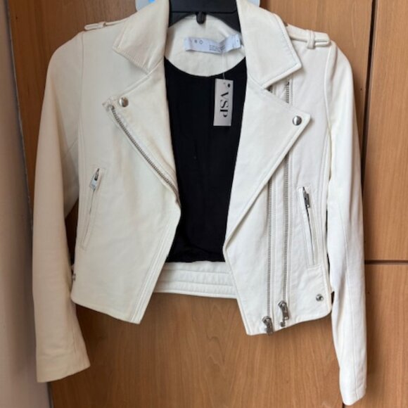 Pre-Loved IRO Cream Lamb Leather Motorcycle Jacket - EU 36 or XS - Picture 2 of 10